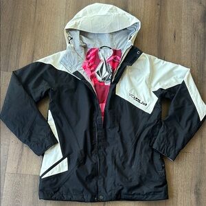 Volcom Snowboard Black, Cream & Pink Hooded Ski Jacket !! Large